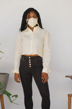 Load image into Gallery viewer, Upcycled Vintage Linen Shirt and Mask Ensemble - Modified Vintage - Size Small