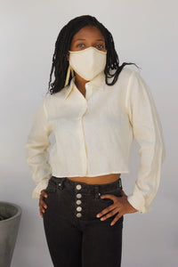 Upcycled Vintage Linen Shirt and Mask Ensemble - Modified Vintage - Size Small