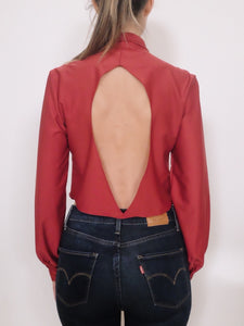 Transformed Vintage Top - Cropped and Opened Back Blouse - Size Medium