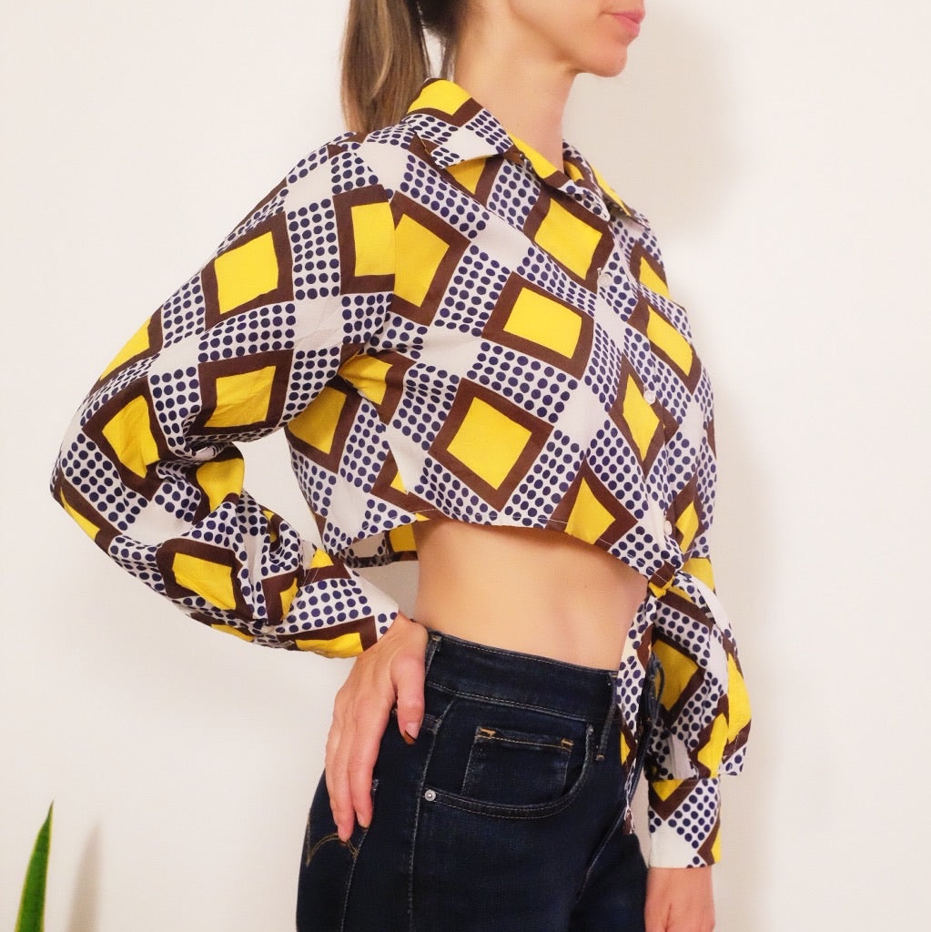 Transformed Vintage Top - Cropped, Bold Print Button-up - Size S-XL