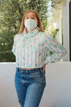 Load image into Gallery viewer, Mask + Top Upcycled Vintage Blouse - Transformed Zero Waste Fashion - Size Large-XL