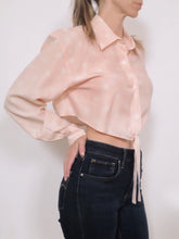 Load image into Gallery viewer, Transformed Vintage Blouse - Cropped, Tie Front Oversized Top - Size Large