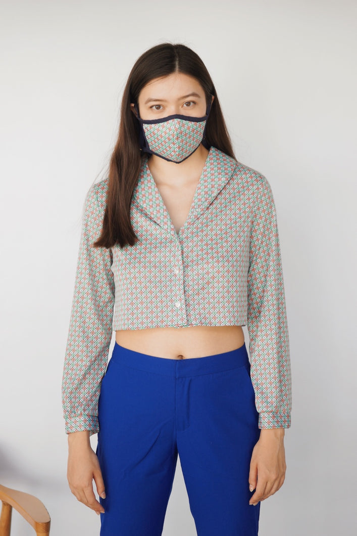 Top + Mask Ensemble - Transformed Top, Cropped and Upcycled - Zero Waste Fashion - Size Medium
