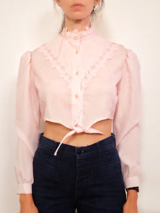 Transformed Vintage Top - Size Small - Cropped Antique Blouse