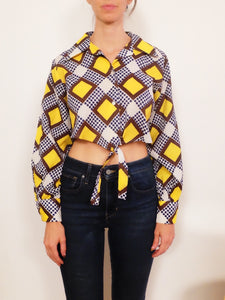 Transformed Vintage Top - Cropped, Bold Print Button-up - Size S-XL