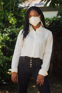 Upcycled Vintage Linen Shirt and Mask Ensemble - Modified Vintage - Size Small