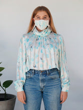 Load image into Gallery viewer, Mask + Top Upcycled Vintage Blouse - Transformed Zero Waste Fashion - Size Large-XL